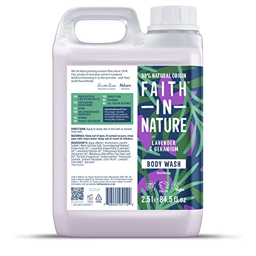 Faith In Nature Natural Lavender & Geranium Body Wash, Soothing, Vegan & Cruelty Free, No SLS or Parabens, 2.5L