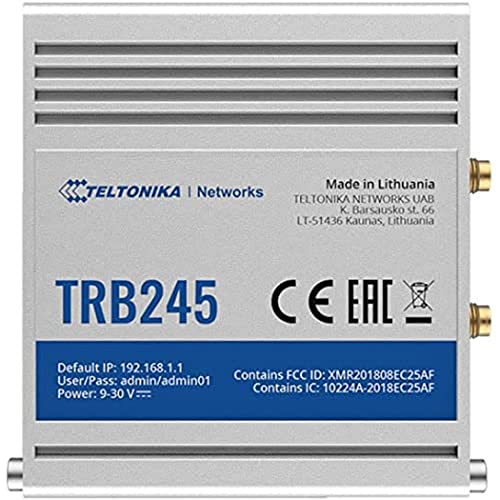 Teltonika TRB245 Industrial M2M LTE CAT 4 Gateway TRB245000000, 150, W125727569 (4 Gateway TRB245000000, 150 Mpps, SNMP, TCP, UDP, IPv4, IPv6, ICMP, NTP, DNS, HTTP, HTTPS, FTP, SMTP, SSL)