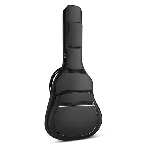 Flexzion Gitarrentasche für Akustikgitarre, weich, klassisch, 106,7 cm, wasserdicht, mit Tragegriff und 5 mm Polsterung, 2 Taschen und verstellbarem, gepolstertem Schultergurt