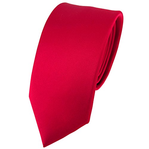 schmale TigerTie Satin Seidenkrawatte in rot einfarbig Uni - Krawatte 100% Seide