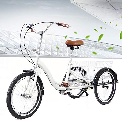 NaMaSyo 20 Zoll 3 Rad Fahrrad Erwachsene Dreirad,Dreirad für Senioren Fahrrad, Dreirad mit Korb Rahmen aus Aluminiumlegierung mit Shopping Korb für Erwachsene und Senioren(Weiß)
