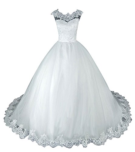 Brautkleid Damen Hochzeitskleider Lang Prinzessin Vintage Tüll Spitze A-Linie Weiß EUR56