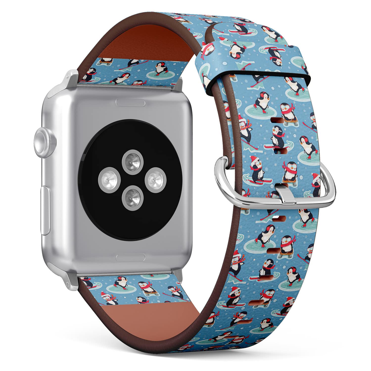 IKIKI-TECH Kompatibel mit Apple Watch-Armband, 38 mm, 40 mm, 41 mm (Pinguine, niedliches Tiermuster), Ersatzarmband aus veganem Leder für iWatch Serie 8, 7, 6, 5, 4, 3, 2, 1 Ultra SE