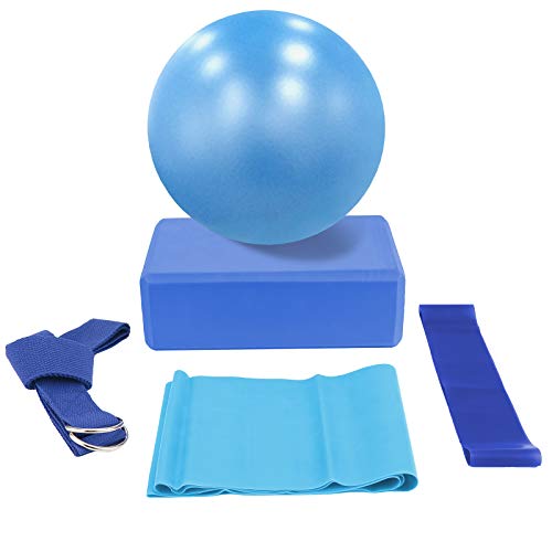 iFCOW Yoga-Gymnastik-Ball-Set, 5-teiliges Yoga-Set, Gymnastik-Ball, Yoga-Block, Widerstandsschlaufe, Stretch-Band, Yoga-Gürtel