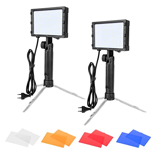 EMART 2 Pack Fotolicht LED Video Licht Fotografie 5500K LED Videoleuchte mit Stativ, Farbfiltern, Dimmbare Fotolampe für Produktfotografie, Makro Aufnahmen, mit EU Stecker