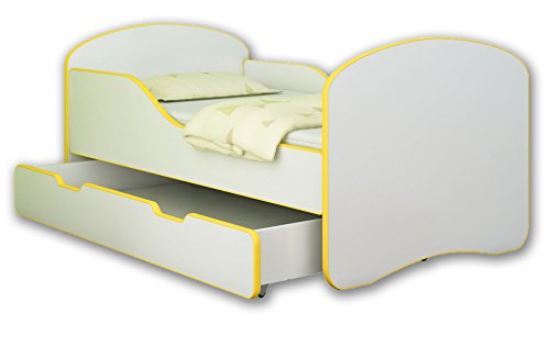 Jugendbett Kinderbett mit einer Schublade und Matratze Weiß ACMA I 140 160 180 (160x80 cm + drawer, Gelb)