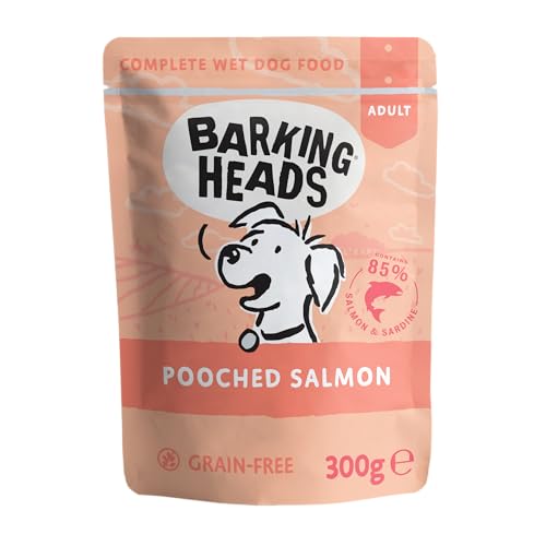 Barking Heads Pooched Salmon Nassfutter für Hunde, Hundefutter Nass mit 85% natürlichem Lachs und Sardine, Ohne Künstliche Aromen, Hundefutter Getreidefrei mit Vitaminen und Mineralien (10 x 300 g)