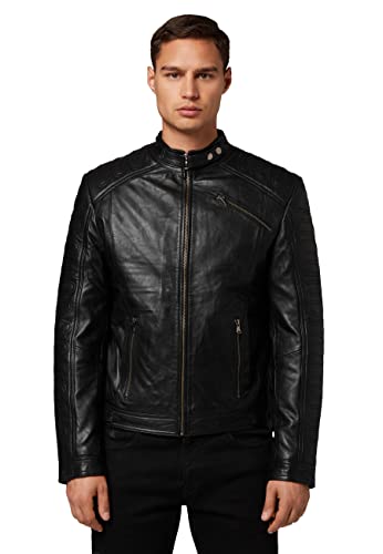 RICANO 410, Herren Lederjacke (Slim Fit) im Bikerstil/Bikerjacke aus Neuseeland Lamm Nappa Echt Leder in Schwarz oder Braun (Schwarz, L)