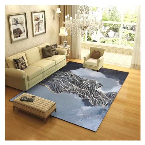 Moderne abstrakte Teppiche, geometrischer Teppich mit blauer Goldlinie, blaue und goldene Teppiche für Wohnzimmer, für Wohnzimmer, Schlafzimmer und Küche, unter dem Esstisch (Farbe: C, Größe: 200 x