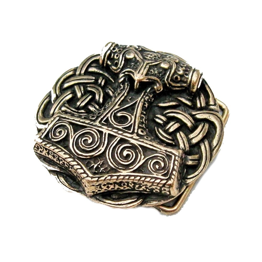 mankitoys Gürtelschnalle Für Gürtel - Thorshammer aus Schonen - Wikinger - Thor - Odin - Hammer Buckle mit Knoten ( Farbe: Bronze )