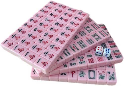 GRARRO Chinesisches Mahjong-Spielset, Mahjong Set Mit Arabischen Ziffern - Traditionelles, tragbares Mahjong für Reisen.Tragbares Tischspiel Für Die Familienfreizeit (Rosa)