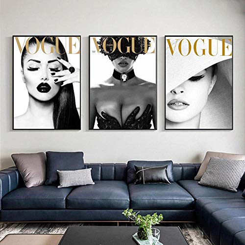 SHINERING Vogue Cover Weißer Hut Leinwand Malerei Mode Fotografie Poster Und Drucke Cuadros Wandbilder Für Wohnzimmer Wohnkultur 60 * 80cm Rahmenlos