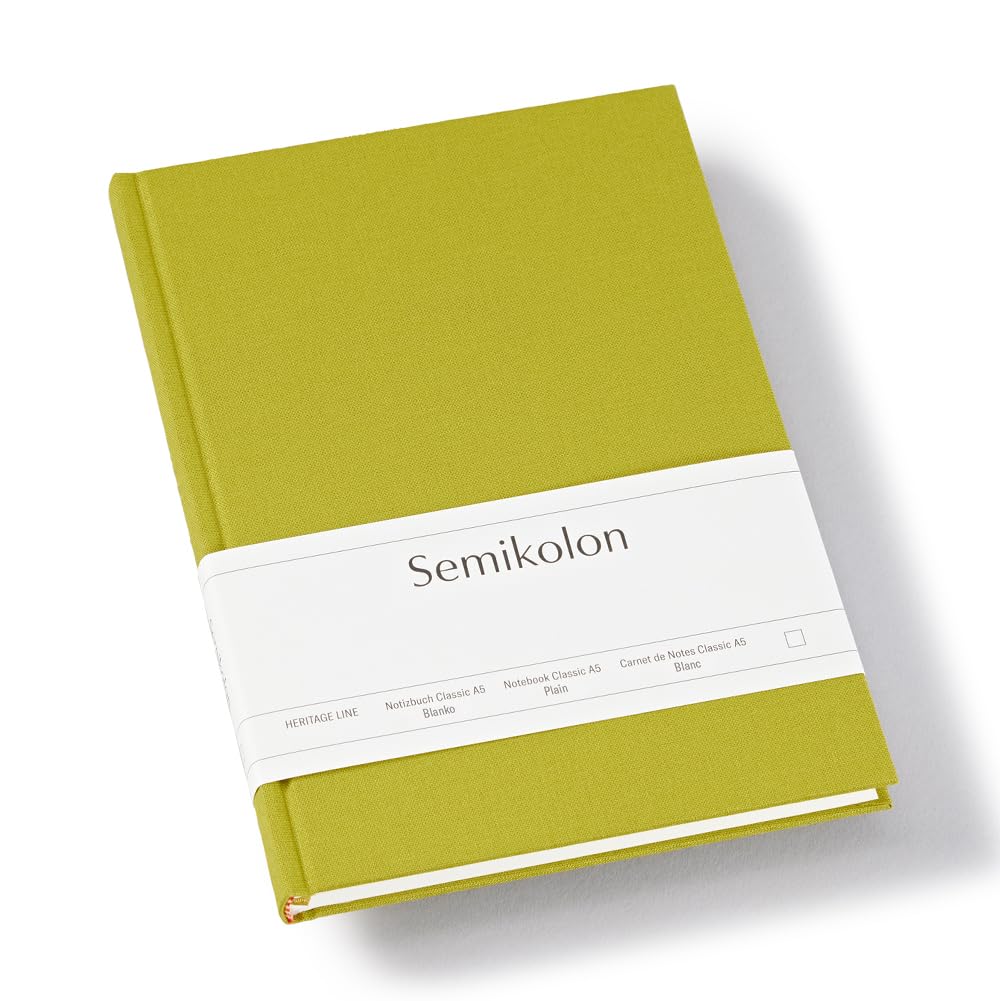 Semikolon 370047 - Notizbuch Classic A5 blanko - 176 Seiten, cremeweißes Papier – Lesezeichen – matcha hell-grün