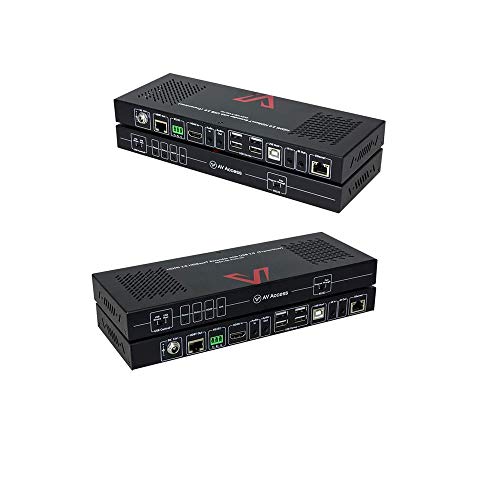 AV Access 4K HDMI USB KVM Extender (HDBaseT) bis 100m, 4K@60Hz HDMI2.0, LAN Erweiterung, PoH, 1 Host 4 USB für Tastatur Maus, IR Fernbedienung + 3.5mm Stereo+ RS232, über Cat5e/6/7 Kabel