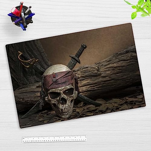Schreibtischunterlage – Totenkopf mit Piratensäbel - Jolly Roger – 60 x 40 cm – aus hochwertigem Vinyl