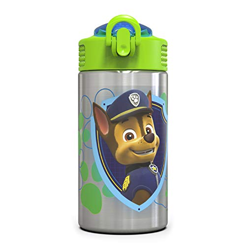 Zak Designs Paw Patrol Kinder-Trinkflasche aus Edelstahl, mit aufklappbarem Strohhalm-Auslauf, BPA-frei, langlebiges Design, Paw Patrol Boy SS