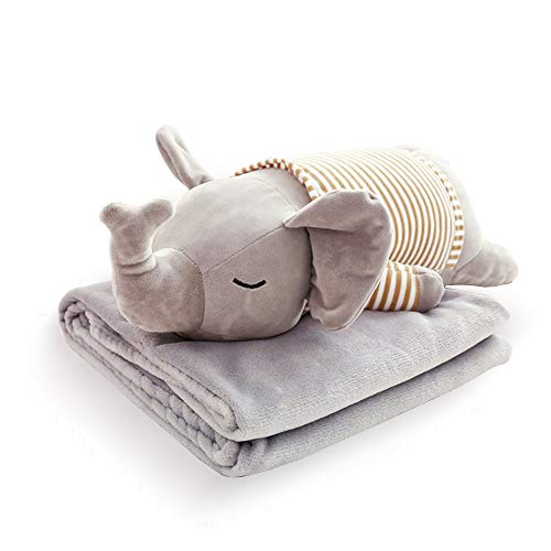 kuaetily Plüsch Kissen mit Decke Set, 2 in 1 gefüllt Tier Spielzeug,Warm Nap Decke Niedlich Plüschtier mit weichem Blanket Süßes Geschenk für Kinder und Freunde. (Elefant)