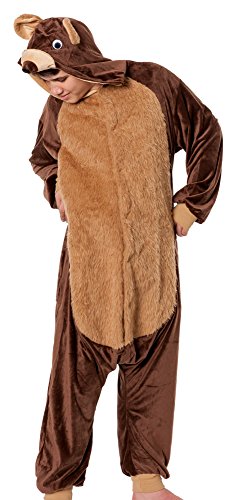 R-Dessous Bären Kostüm Herren Teddy Bär Tier Jumpsuits Overall Bärenkostüm Verkleidung Karneval Halloween, Braun, Herstellergroesse S/M (46-48-50-52)