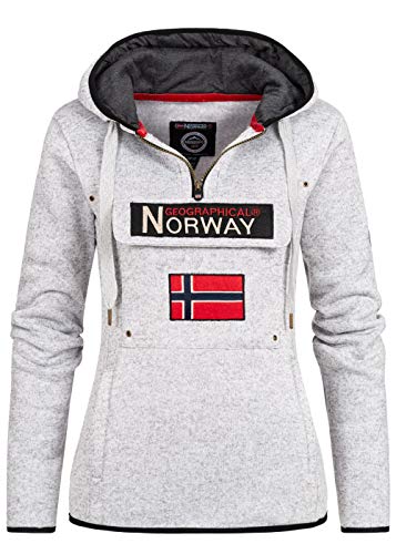 Geographical Norway Damen Half Zip Hoodie Kapuzenpullover Sweater Brusttasche Embro Känguru Pocket Sleeve Rupper Patch (Weiß, XL)