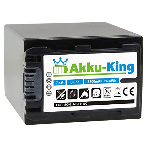 Akku-King Akku kompatibel mit Sony NP-FH100 - Li-Ion 3300mAh - für DCR- u. HDR-Serie u.a. DCR-DVD150E, DCR-DVD450E, DCR-SR37E, DCR-SR47E, DCR-SX30E