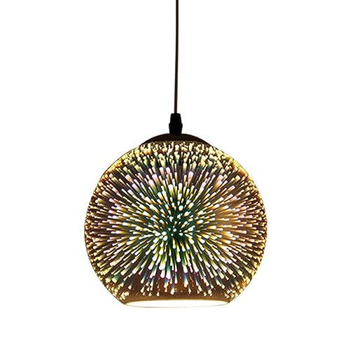 Serin-Eletro Pendelleuchte Vintage E27 Glas Kugel Schatten Pendellampe 3D-Feuerwerk Effekt Design Höhenverstellbar Hängeleuchten Esszimmer Esstisch Schlafzimmer Küche Cafe Dekor-Lampe,Φ20cm