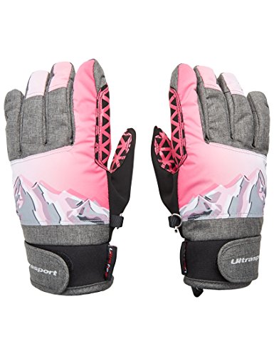 Ultrasport Kinder Advanced Rocky Ski-Handschuhe, Schwarz/Grau/Weiß/Pink, 10-12 Jahre