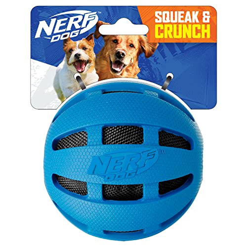 Nerf Dog Crunch and Squeak Rubber Ball Dog Toy, Medium/Large, Blue by Nerf Dog