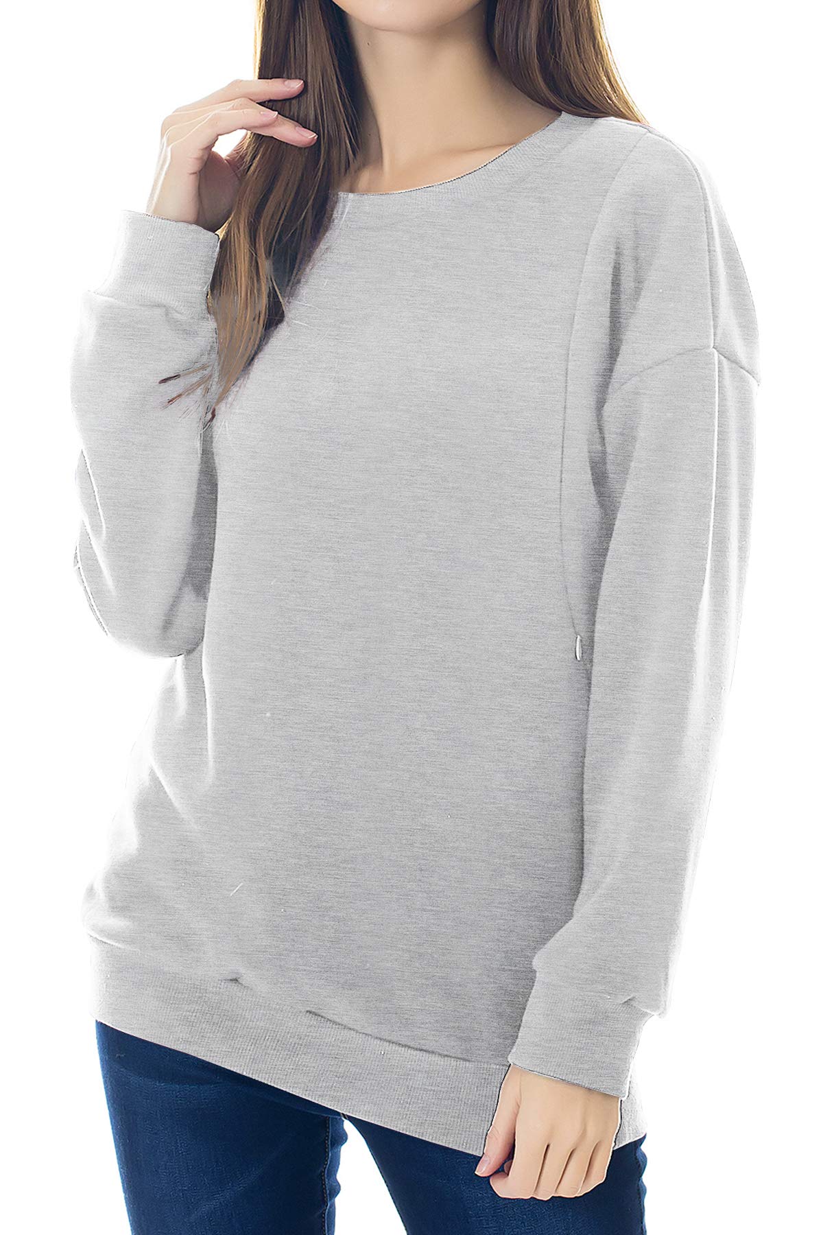 Smallshow Pflege Sweatshirt Langarm T-Shirt Bluse Stillen Pullover Tops Stillshirt Light Grey S