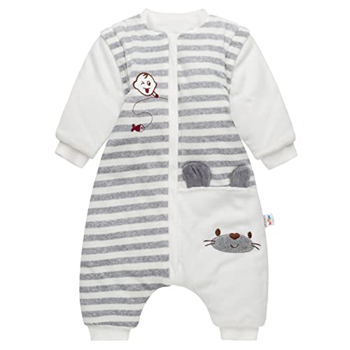 Baby Schlafsack mit Füßen und Langarm Schlafanzug 3.5 Tog Baumwolle mit Abnehmbaren Ärmel Tragbare Decke für 2-3 Jahre