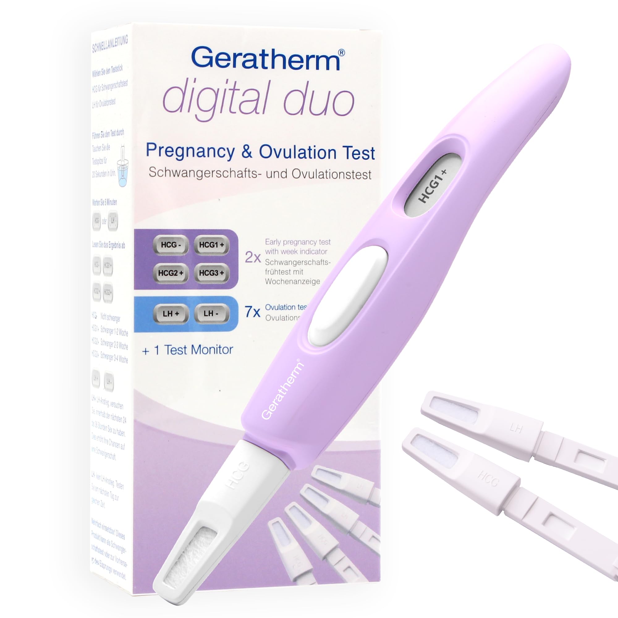 Geratherm digital duo – digitaler Schwangerschafts- & Ovulationstest/Kombi-Test/2-in-1/Kinderwunsch-Set 7x Eisprung 2x Schwangerschaft/Sensitivität 25 mIU/ml
