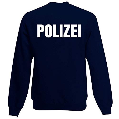 Shirt-Panda Herren Polizei Sweatshirt - Druck Brust & Rücken Reflex Dunkelblau (Druck Weiß) 3XL