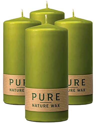 Hyoola Pure Natürliche Stumpenkerzen - Stumpen Kerzen aus 100% Natürlichem Wachs - Paraffinfrei - Ø 6 x 13 cm - Grüne Kerzen Lange Brenndauer - 4er Pack