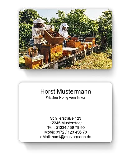 100 Visitenkarten, laminiert, inkl. Kartenspender - Imker Bienen Honig (Design 170771903)
