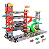 Dickie Toys - 4-stöckiges Parkhaus für Kinder ab 3 Jahre (87x52 cm) mit Zubehör - große Spielzeug-Parkgarage auf 5 Ebenen mit Aufzug, Rennbahn, Spielzeugautos, Hubschrauber, Licht & Sound