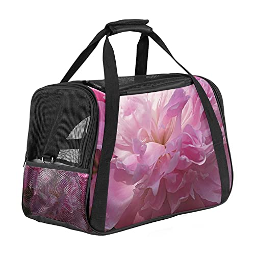 Transporttasche Katze Pinke Blume Hundetragetasche Faltbare Katzentragetasche Reiseträger mit weicher Matratze für den Transport mit Zug/Auto/Flugzeug 43x26x30 cm