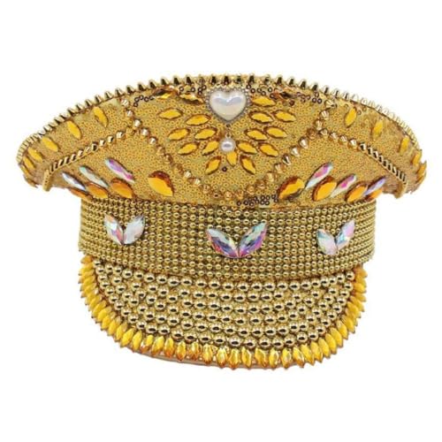 FENOHREFE Studded Hat For Bride Cosplay Cap Blingbling PoliceHat Stage Performances Requisiten MilitaryHat Party Hut Für Cosplay Kostüm