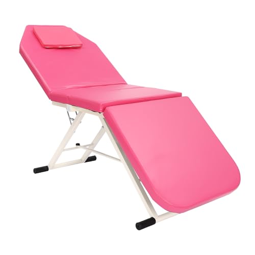Atnhyruhd Mobile Massageliege 71'' Massagetisch 3 Zonen Klappbar Massage Stuhl Bett PVC Salon Kosmetikliege Klappbare Kosmetikstuhl bis 200-250kg Belastbar mit freiem Kissen (Pink)