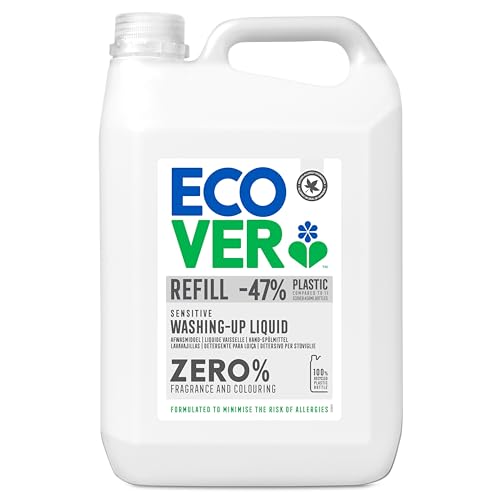 Ecover Zero Hand-Spülmittel (5 L), nachhaltiges Spülmittel mit Zuckertensiden ohne Duftstoffe, kraftvoller Fettlöser, Geschirrspülmittel flüssig und auf pflanzlicher Basis