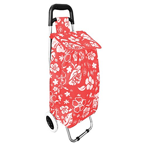 klappbarer Treppensteiger Einkaufstrolley Einkaufsroller Trolley Einkaufskorb leicht Blumenmuster mit Rädern, Farben:Rot