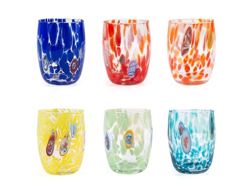 H&H Veneziano Set mit 6 Gläsern, 38 cl, verschiedene Farben, Handmade in Italy