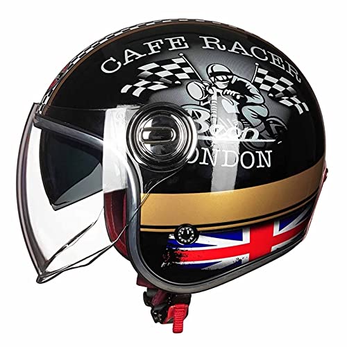 Vintage Jet-Helm · Motorrad-Helm Roller-Helm Scooter-Helm Moped Mofa-Helm Chopper Retro Vintage Pilot Biker Helmet · ECE 22.05 Zulassung mit Visier Offenem Gesicht Helm 14,XL