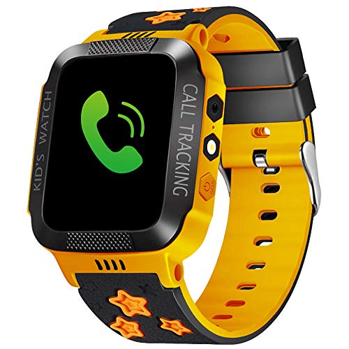 Phone Smart Watch for Kids,1.44" HD Full Touch Screen Larger Battery SOS Tracker, Clock Photo Answer Call Chat Can Be Used Independently with Strap (Schwarz Gelb)