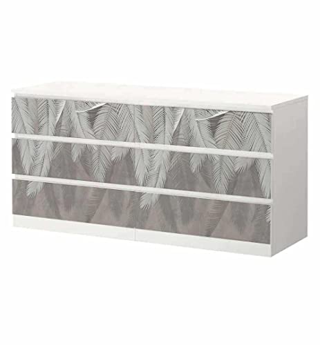 MyMaxxi | Klebefolie Möbel kompatibel mit IKEA Malm Kommode 6 Schubladen breit | Motiv Graue Federn | Möbelfolie selbstklebend | Dekofolie Tattoo Aufkleber Folie für Wohnzimmer