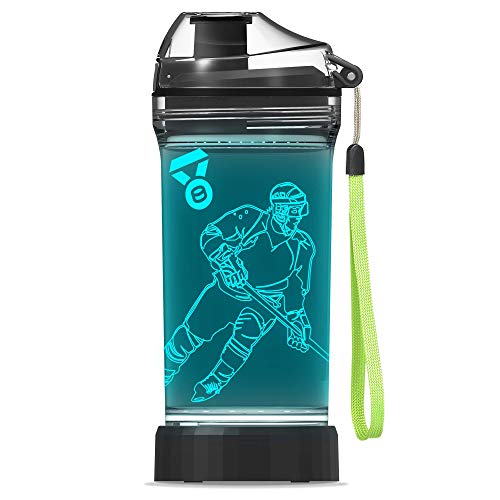 YuanDian Hockey-Geschenke für Jungen, beleuchtete Wasserflasche – 14 OZ Tritan BPA-frei – cooles Sportbecher-Geschenk für Hockeyspieler, Weihnachtsferien, Schulgeschenk für Kinder, Mädchen