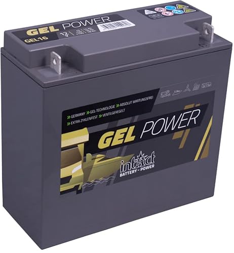 intAct GEL-16 Gel Versorgungsbatterie, 12V 16Ah, ideal zum Einsatz beim Camping, in kleinen Solar-Anlagen oder auf Booten, absolut wartungsfrei und auslaufsicher