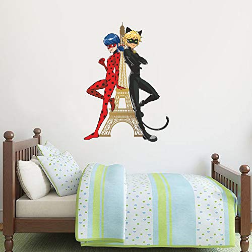 Beautiful Game Miraculous Wandaufkleber – Marienkäfer Katze Noir Eiffelturm Kinder Wandsticker Wandbild Kunst Schlafzimmer (60 cm Höhe x 40 cm Breite)