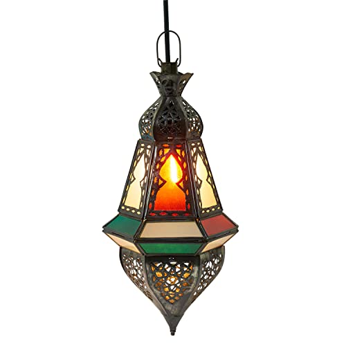 Orientalische Lampe Pendelleuchte Bunt Anya 35cm E14 Lampenfassung | Marokkanische Design Hängeleuchte Leuchte aus Marokko | Orient Lampen für Wohnzimmer Küche oder Hängend über den Esstisch