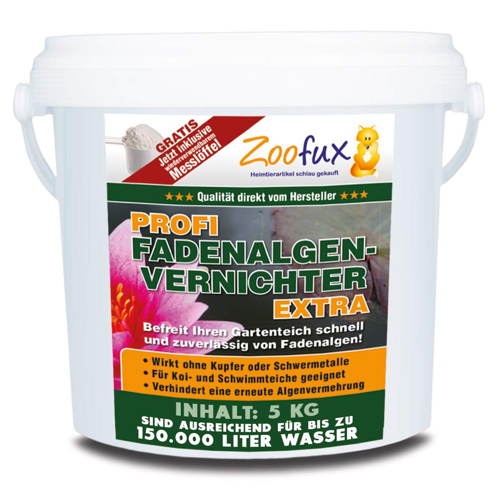 ZOOFUX Profi Gartenteich Fadenalgenvernichter EXTRA (Schneller Algenvernichter, Algenentferner, Algenmittel ohne Kupfer + Schwermetalle - Fadenalgen preiswert direkt vom Hersteller), Inhalt:5 kg
