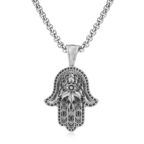 RIJPEX Fashion Devil's Eye Anhänger Für Männer Und Frauen, Einfache, Passende Anhänger-Halskette,Silber,Pendant + Chain 60cm