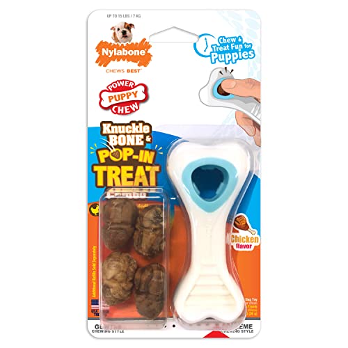 Nylabone Puppy Power Chew Knuckle Bone & Pop-in Puppy Treat Toy Combo Chicken X-Small/Petite (1 Count)